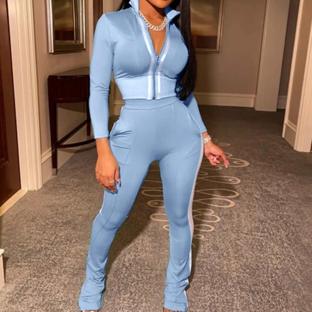 

Winter Women Fall Clothing 2021 Tracksuits Stand Neck Long Sleeve Sports Wear Casual Joggers Two Piece Pants Set, Pink,orange,red,black,blue,green