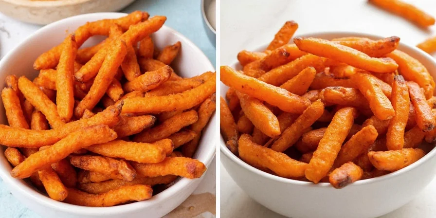 Spicy sweet potato fries on a rustic wooden plate