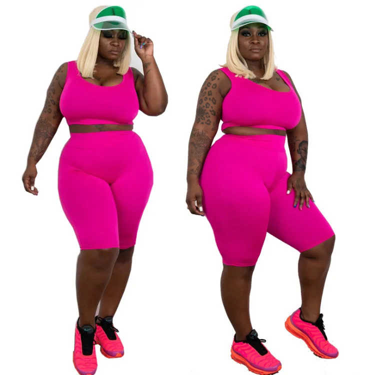 

Plus Size Short Sets Outfits Pieces Clothing Jogger Women Two Piece Set, Customized color