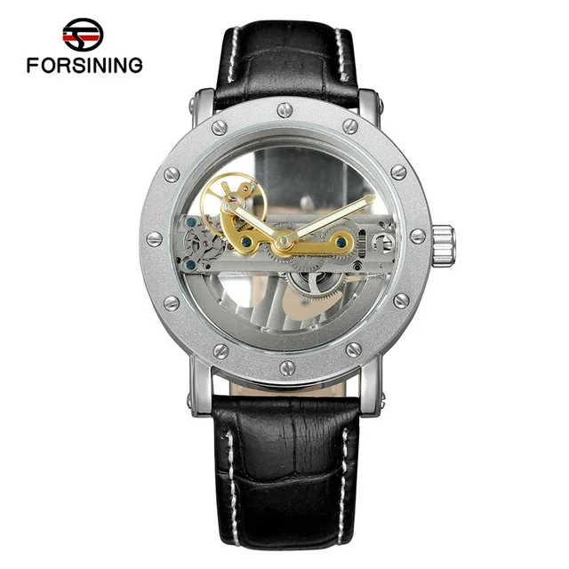 

Forsining Alibaba China Supplier Automatic Mechanical Transparent Dial Watches For Men Leather Strap, 7 colors