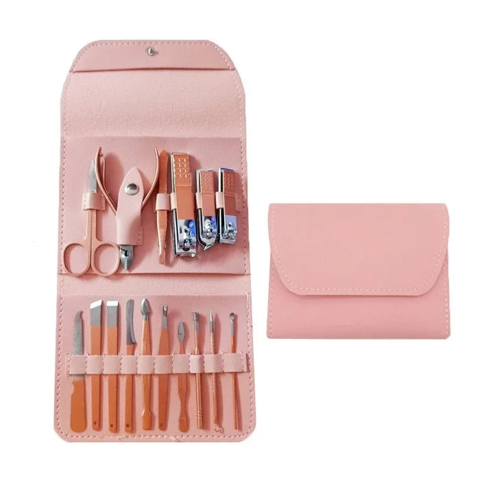 

Rose Gold Professional Pedicure manicure set Stainless Steel 16 piece Nail tools kit 16Pcs Pink Nail clippers set with PU Bag