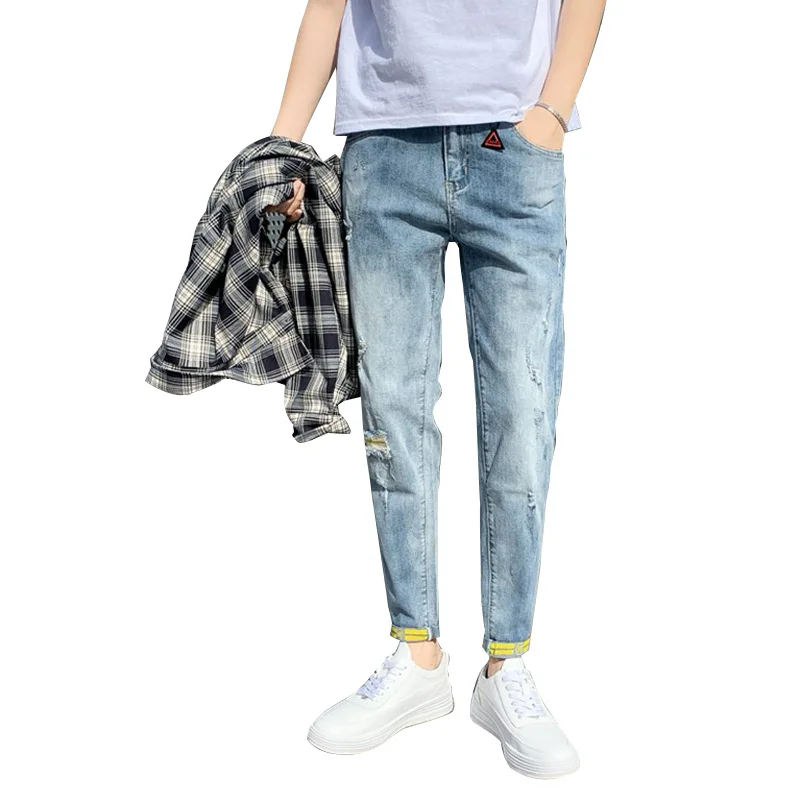 

Men's fashion pencil ripped jeans for youth 2020 new arriver