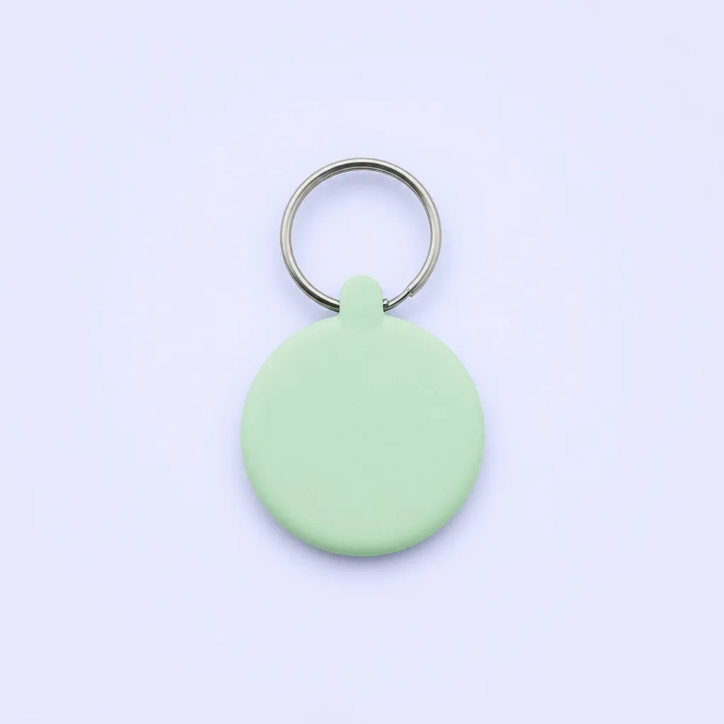 Mint green keychain fob with rounded tab and silver ring