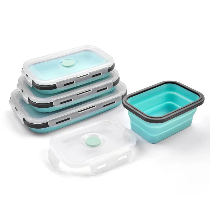 

H178 Portable Dinnerware Multi Function Leakproof Collapsible Food box Solid Colour Silicone Foldable Lunch Container, Multi colour