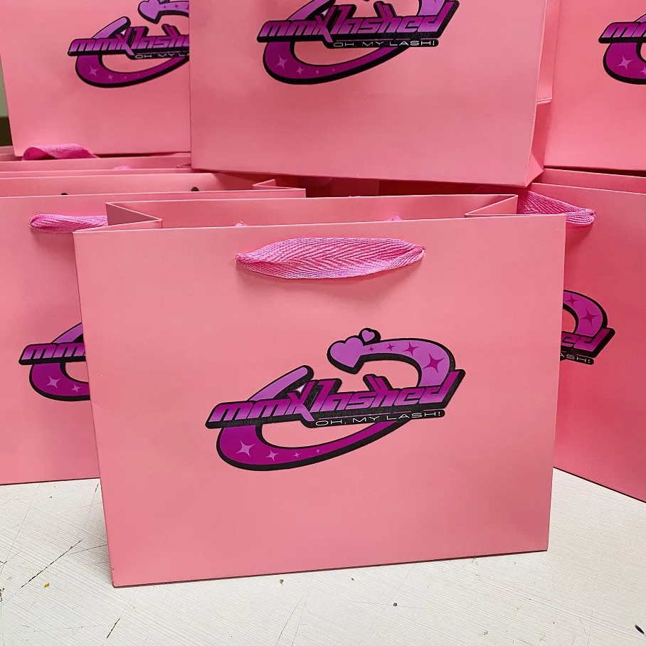 Luxury Gift Packaging Christmas Kraft Shopping Tote Fashion Paper Bags China Factory Custom Logo Printing Pink Kraft Paper Bag