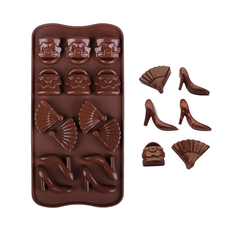 

Bag fan high heels shape chocolate molds cake decorating tools silicone resin molds