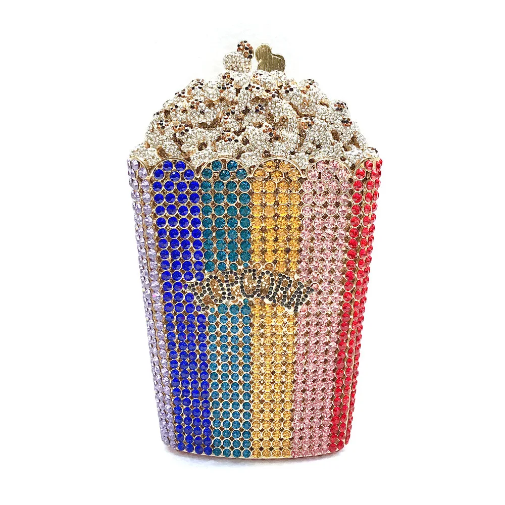 

2020 fashion Luxury Women Evening Bags and Clutches Metal rhinestone Wedding Purses women glitter Crystal Popcorn Handbags