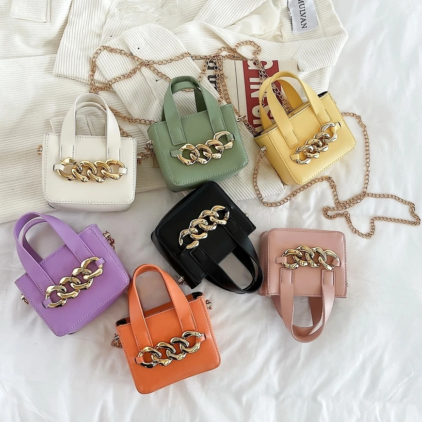 

New Arrival Metal Chains Purses Leather Shoulder Bag 2021 Cheap Multi Color Small Tote Bag Handbag for Women