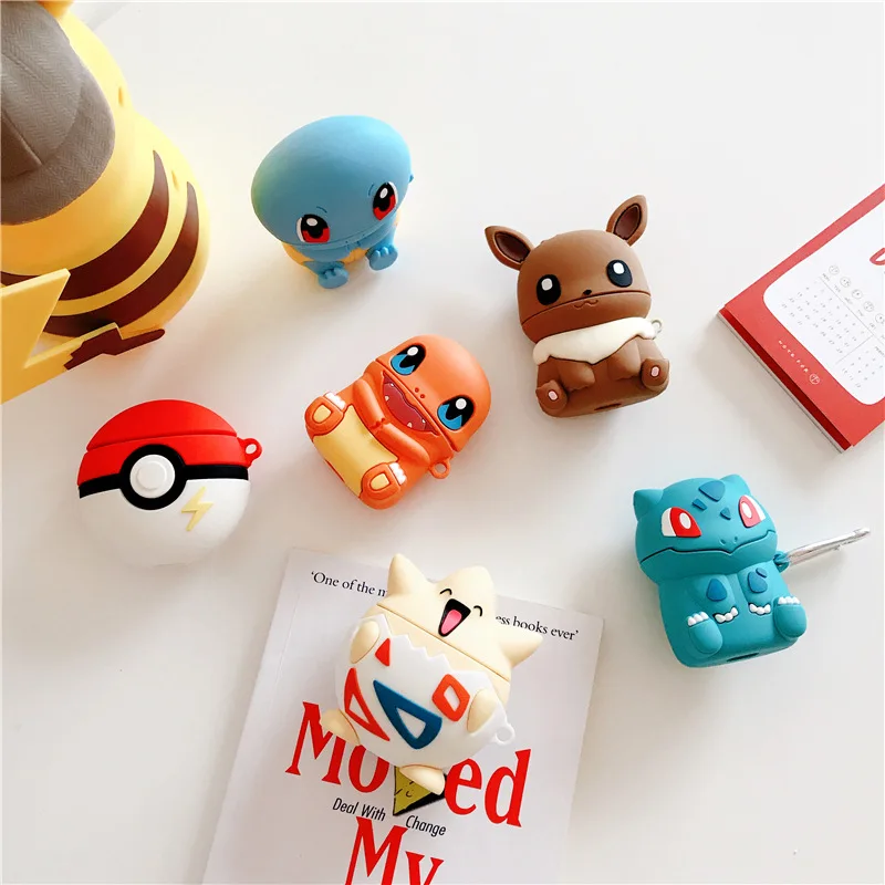 

Wireless Earphone Case for Airpods Cute Pokemon Cover 3D Doll Squirtle Charmander, Blue