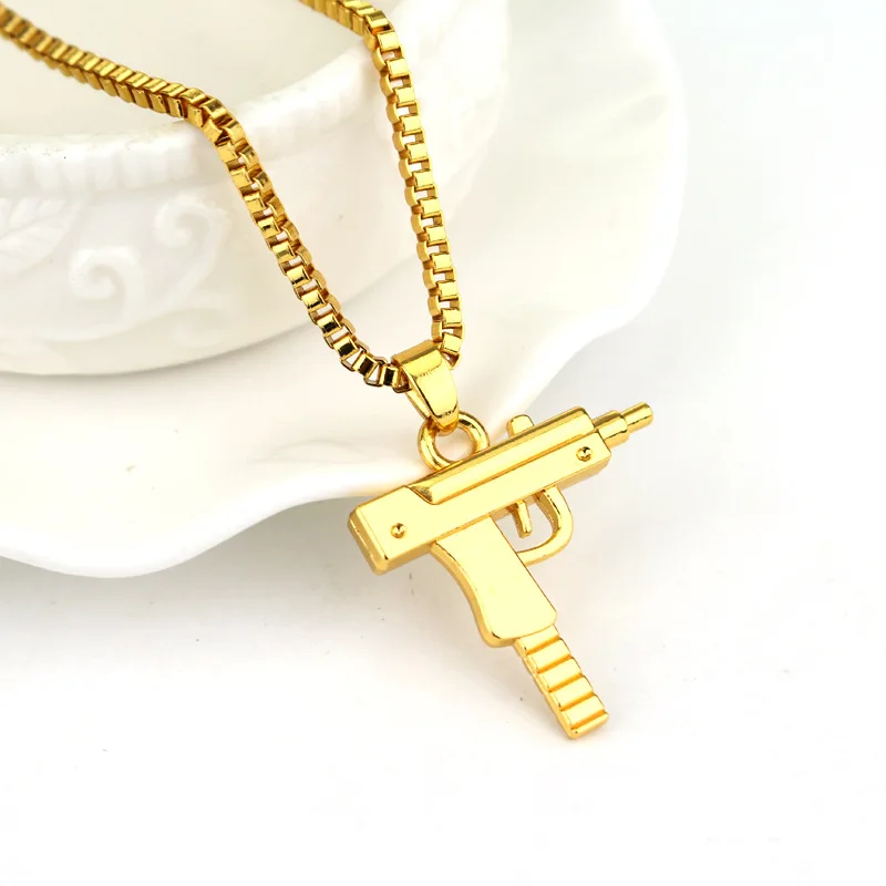 

Fashion Hip Hop Stainless Steel Machine Gun UZI Necklace Jewelry, Gold silver black