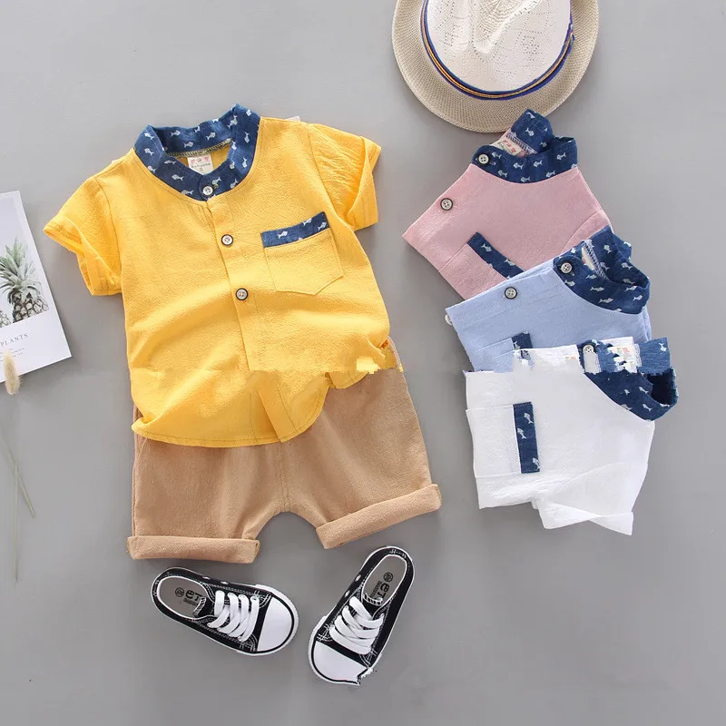 

Wholesale Baby Boy Casual Clothes Set Cotton Fabric Summer 2pcs Baby Boy Set Clothes, White / yellow / sky blue