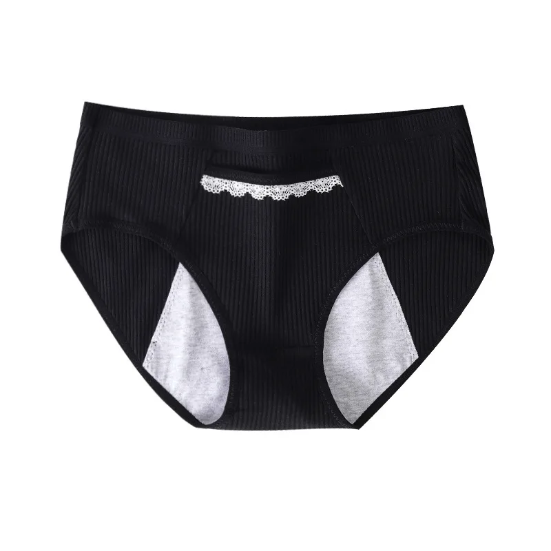 

2020 Women's Mid-waist Threaded Underwear Pocket Menstrual Period Leak Proof Underpants Cotton Physiological Panties, Black,blue,skin,pink,lotus color