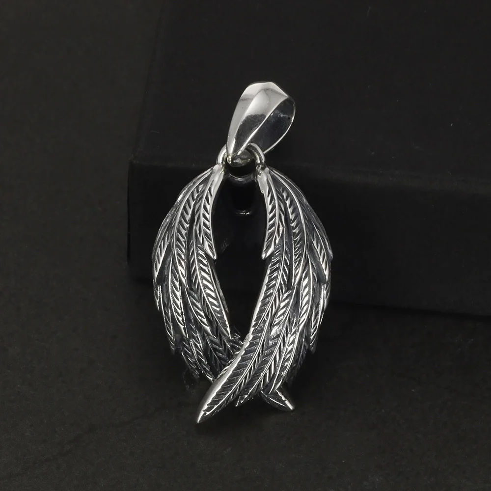 

Genuine 925 Sterling Silver Vintage Pendant with Angel Wings Exquisite Gift Feather Pendant Men and Women Silver Jewelry