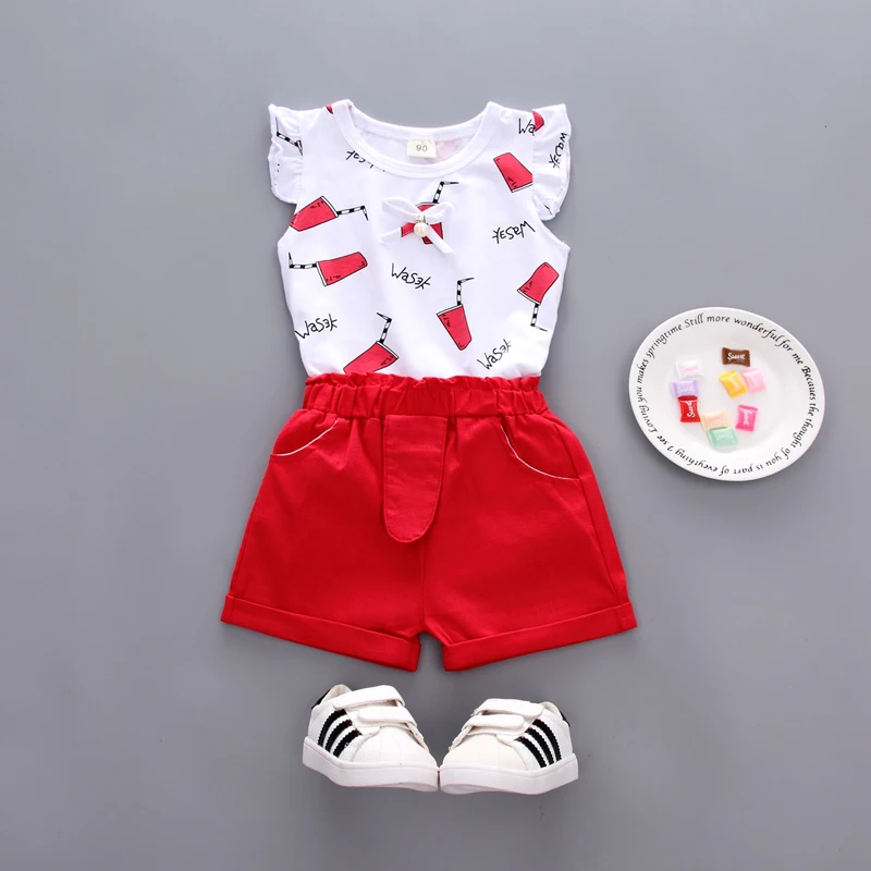 

The butterfly sleeves children clothes T-shirt baju anak girls clothing set Summer clothes, Picture shows