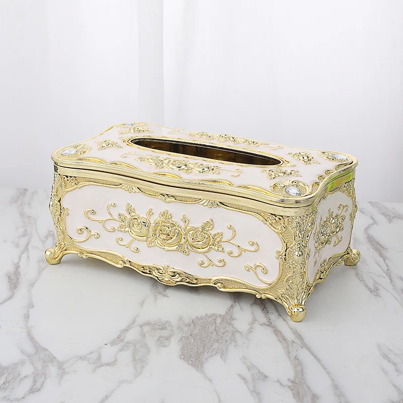 

High Quality European Luxury Dubai Gold Plastic Tissue Box For Car Livingroom