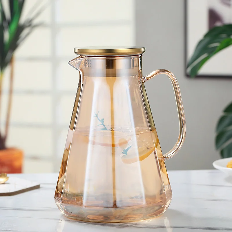 

2L 68 Ounces Glass Pitcher with Lid Iced Tea Pitcher Water Jug Hot Cold Water Ice Tea Wine Coffee Milk and Juice, Transparency/champagne/blue