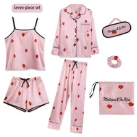 

Hot Sale Pyjamas 7 Pieces Silk Sleepwear Use Home Outdoor Leisure Satin Womens Pajamas Set