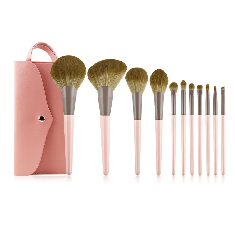 

Wholesale 11 Pcs Brush Makeup Set Premium Foundation Powder Concealer Eye Shadows Pink Makeup Brush Set Custom Logo