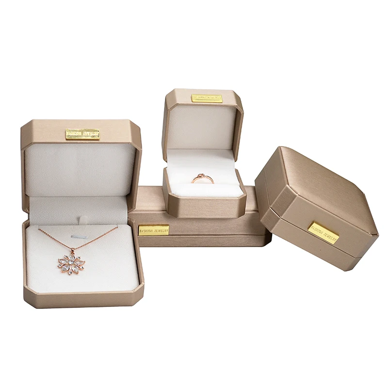 

wholesale high end custom Pu Leather jewellery boxes packaging luxury champagne Color necklace earring jewelry box with logo, Yellow/pink/dark blue