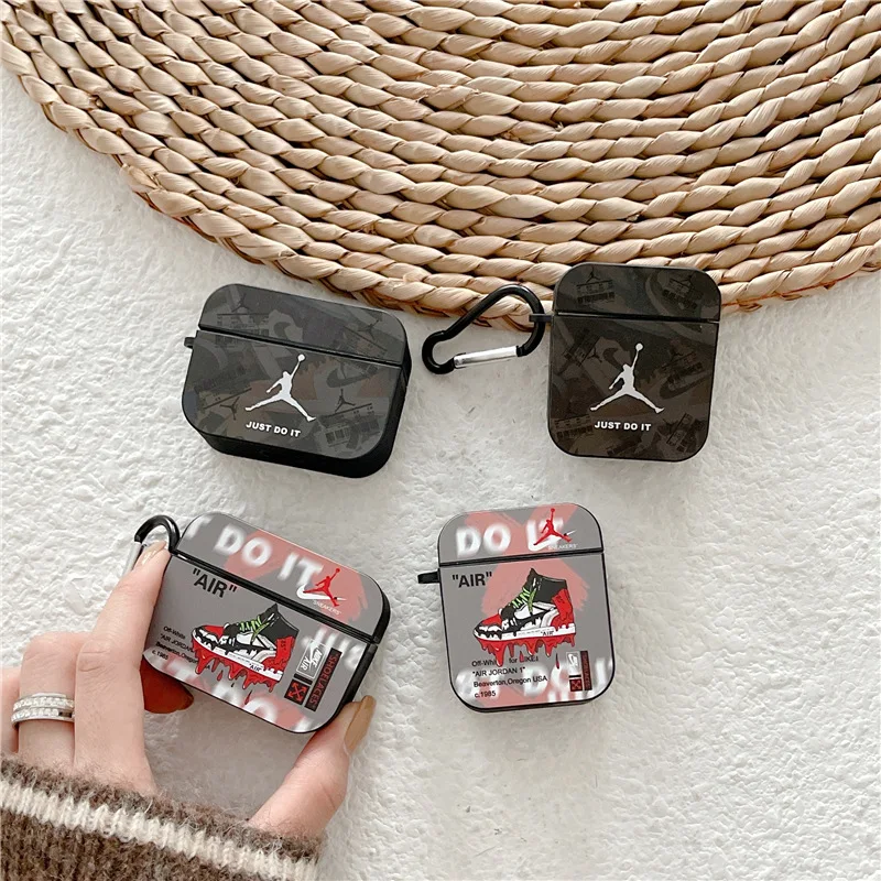 Hot Sale Fashion AJ Logo Design Earphone Case with Clip for Airpods Pro Creative Sports Sneakers Style Cover for Airpods 1/2/3