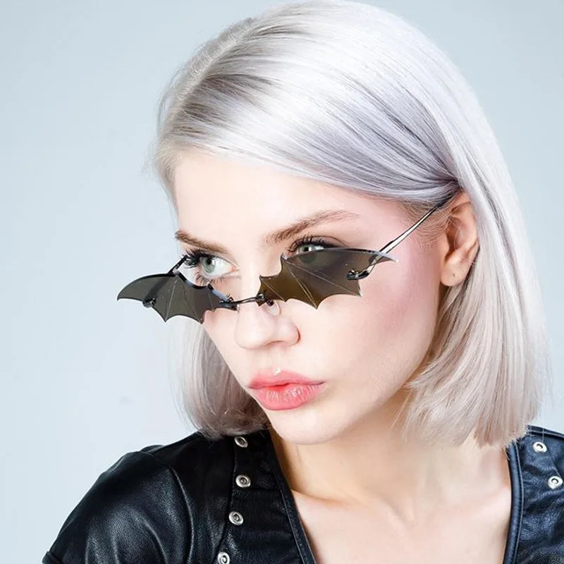 

Fashion luxury trendy designer women shades Sun glasses Small Rimless bat Sunglasses for lady