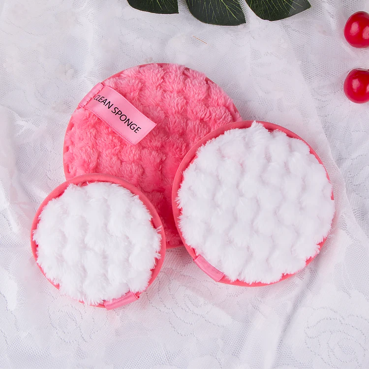 

3pcs / Lot Private Label Cute Lovely Microfiber Corn Pattern Makeup Remover Pads Sets with White Pink 2-Tone