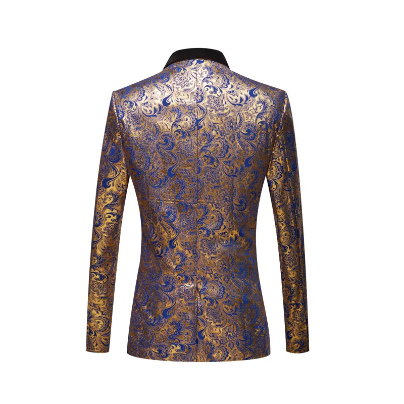 
Mens Three-piece Set Wedding Suits Gold Floral Pattern Slim Fit Party Prom Dress Tuxedo Singers Costume Smoking Uomo 