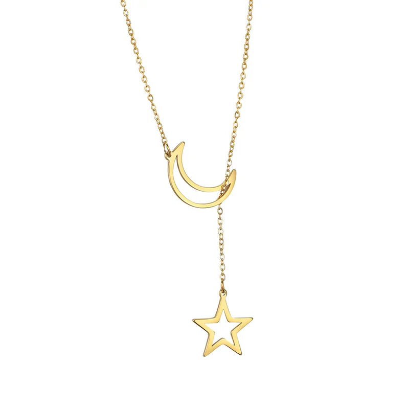 

Lariat Chain Moon And Star Pendant Necklace Chain Stainless Steel Star Necklace Star Women Crescent Moon Lariat Chain Necklace