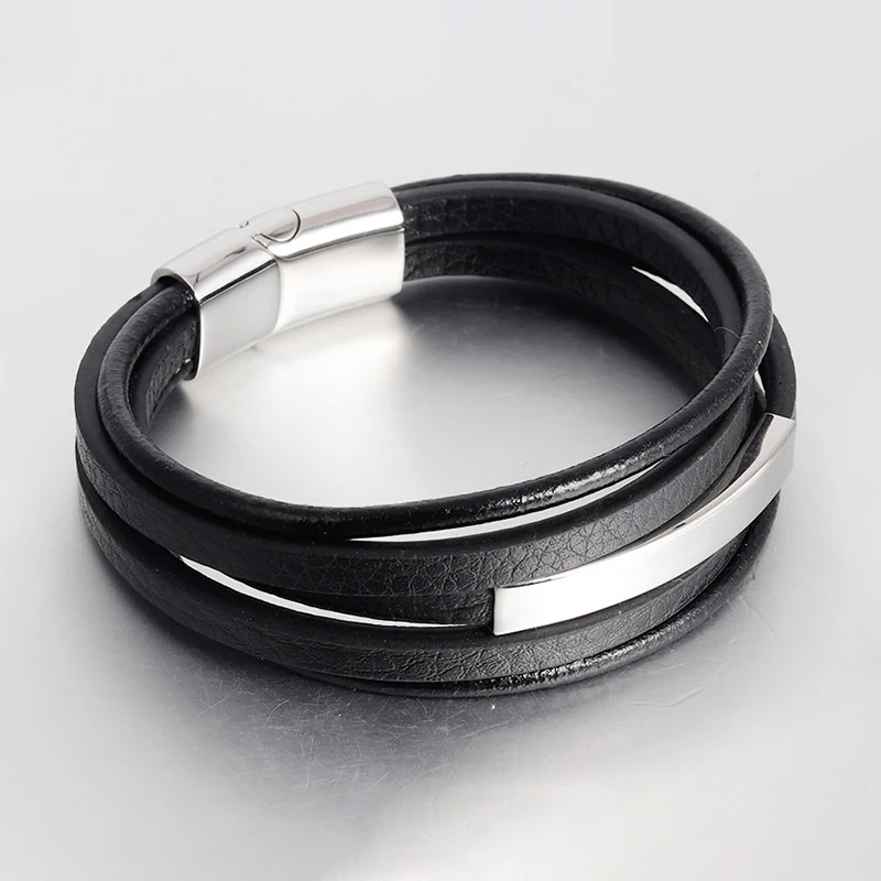 

XuQian Multilayer Combination Accessory Stainless Steel Men's Leather Bracelet, Customized color