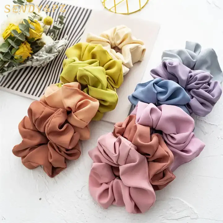 

Korean Fashion Women Elastics Scrunchies Ponnytail Holders Soft Hair Bands Candy colored Elastic satin Scrunchies Girls