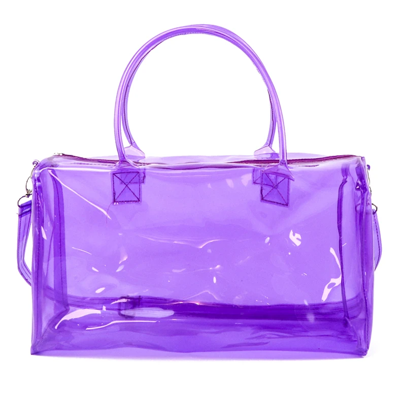 

women hand bags PVC Transparent Duffel Pink weekender plain clear overnight bags wholesale spinnanight bag, Ping/ purple/ light blue /red