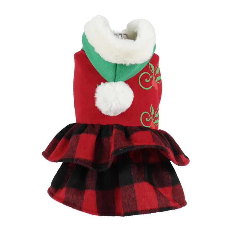 

Dog autumn and winter models Saint Princess plaid dress Chinese style hooded front legs and feet pet clothing