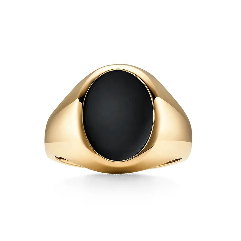 

Gemnel couple jewelry 925 sterling silver 18k gold enamel black onyx signet ring women men