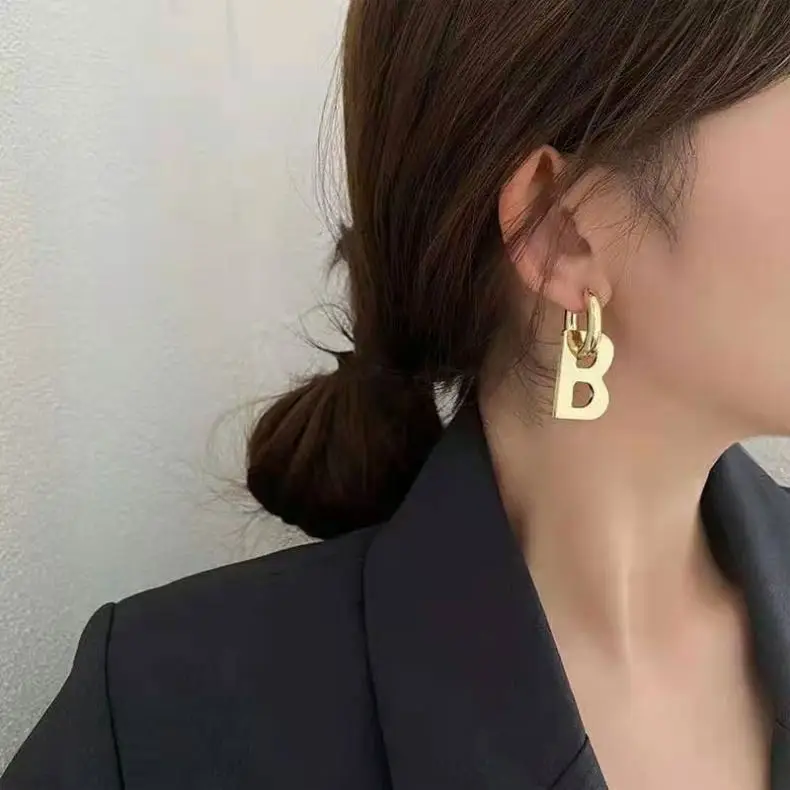 

Bling Fashion Copper Golden 14K Gold Letter Jewelry Women Earrings