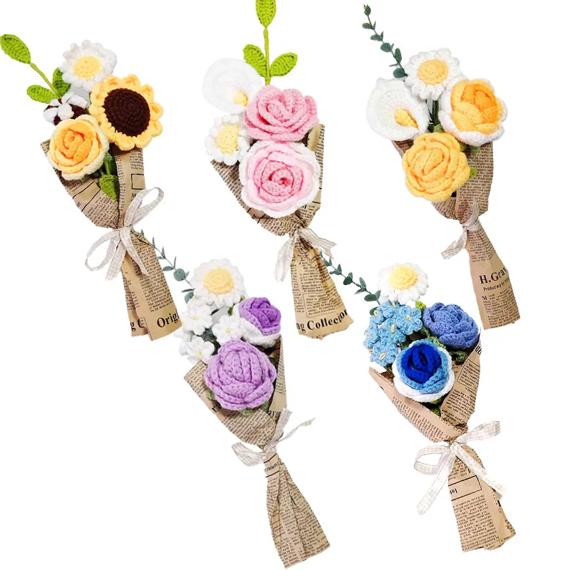 

Handmade Crochet Flower Knitted Flowers bouquet Party Wedding Decoration Gifts For Valentine's Day