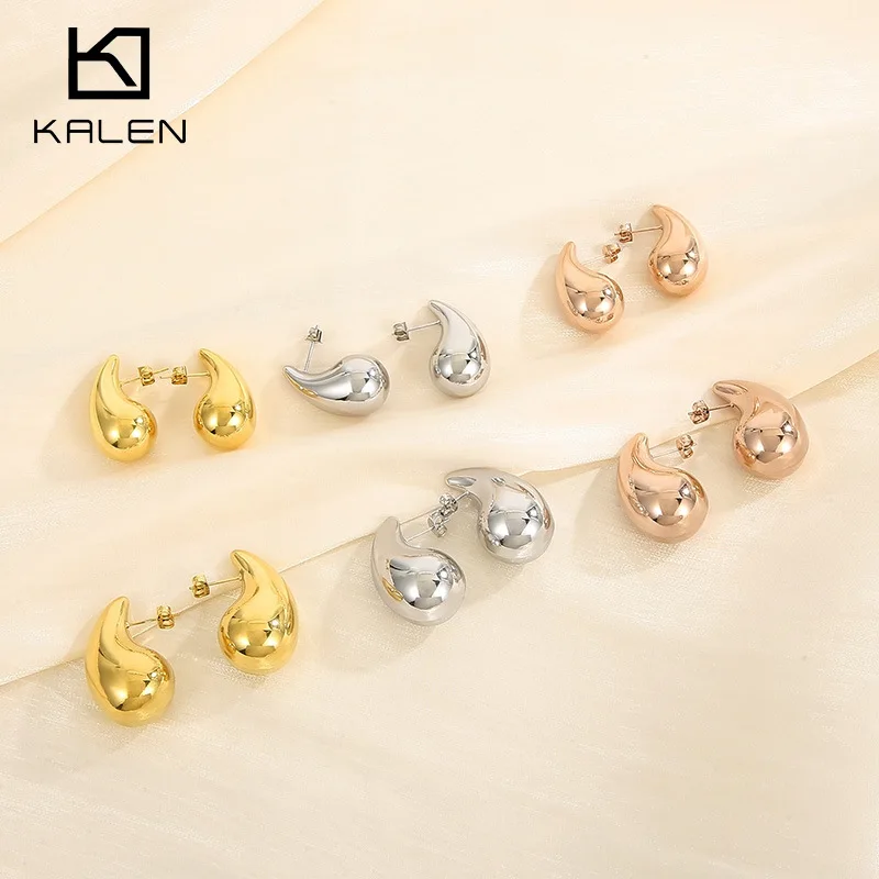 

Kalen Waterdrop Hollow Chunky Stainless Steel Water Drop Droplet Shaped Women's Stud Earrings For Women