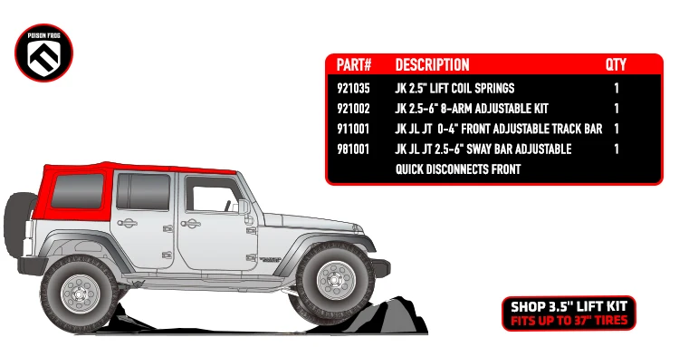 POISON FROG PK9435 3.5-Inch Suspension Lift Coil Front & Rear Springs for 2007—2018 Jeep Wrangler JK,Silver,4DR