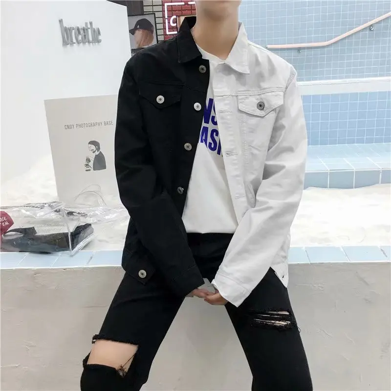 The stock most fashion slim fitting color block men denim jackets