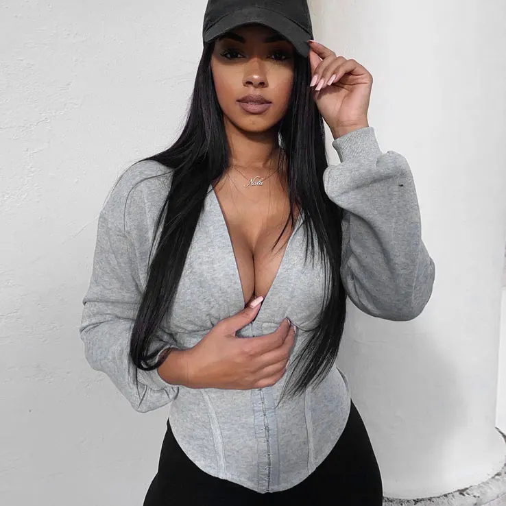 

FS3271A Solid color cardigan hoodie fashion women tops