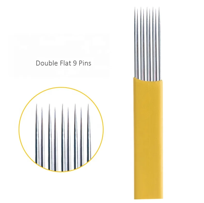 

Disposable Sterilized Stainless Steel 0.25mm Double Flat 9 Pins Eyebrow Permanent Makeup Manual Needle For Microblading, Yellow