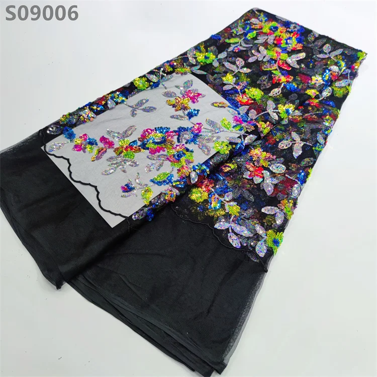 Multicolor Sequins Embroidery Tulle Lace African Fabric Sequin Lace Fabric