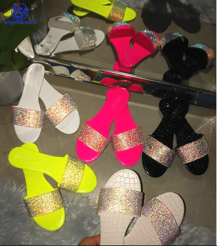 Sandalias Planas Con Diamantes De Imitación Brillantes Para Mujer