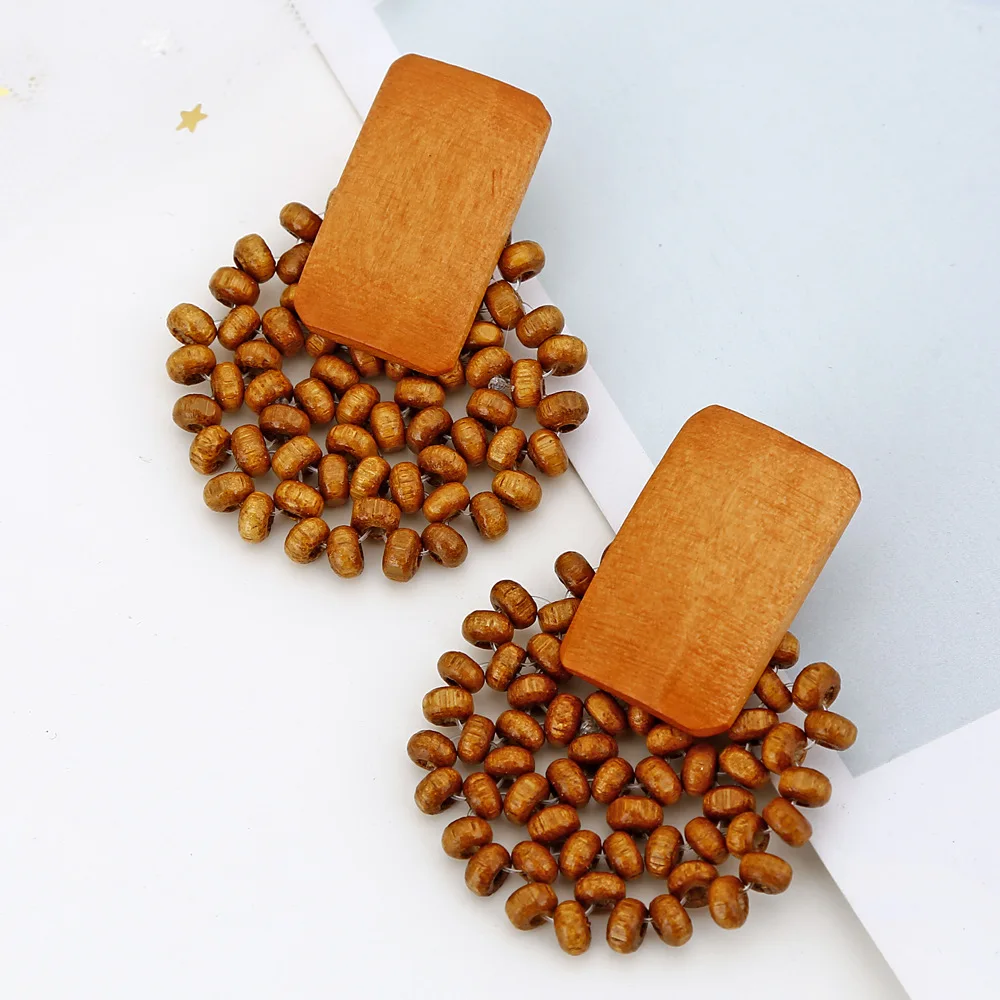 

Contracted product rectangular and round spliced wooden earrings