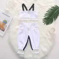 

Baby Girl White Outfit Sleeveless Back Zipper Crop Top +Side Mesh Trousers 2pcs Toddler Girl Trendy Sport Suit for Summer