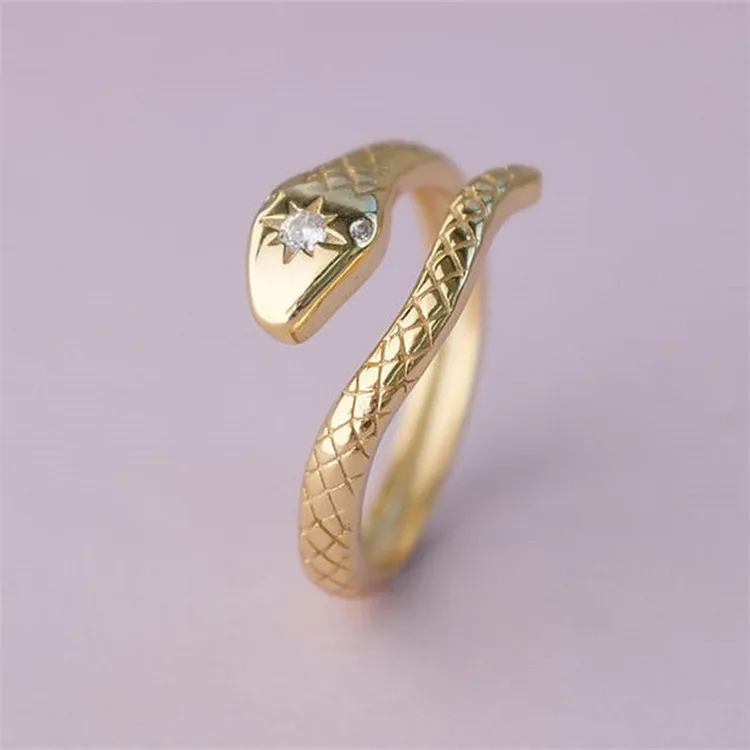 

Wish New Cross-Border Hot Style Fashion Texture Micro-Inlaid Zircon Spirit Snake-Shaped Women'S Open Ring Animal Ring, Picture shows