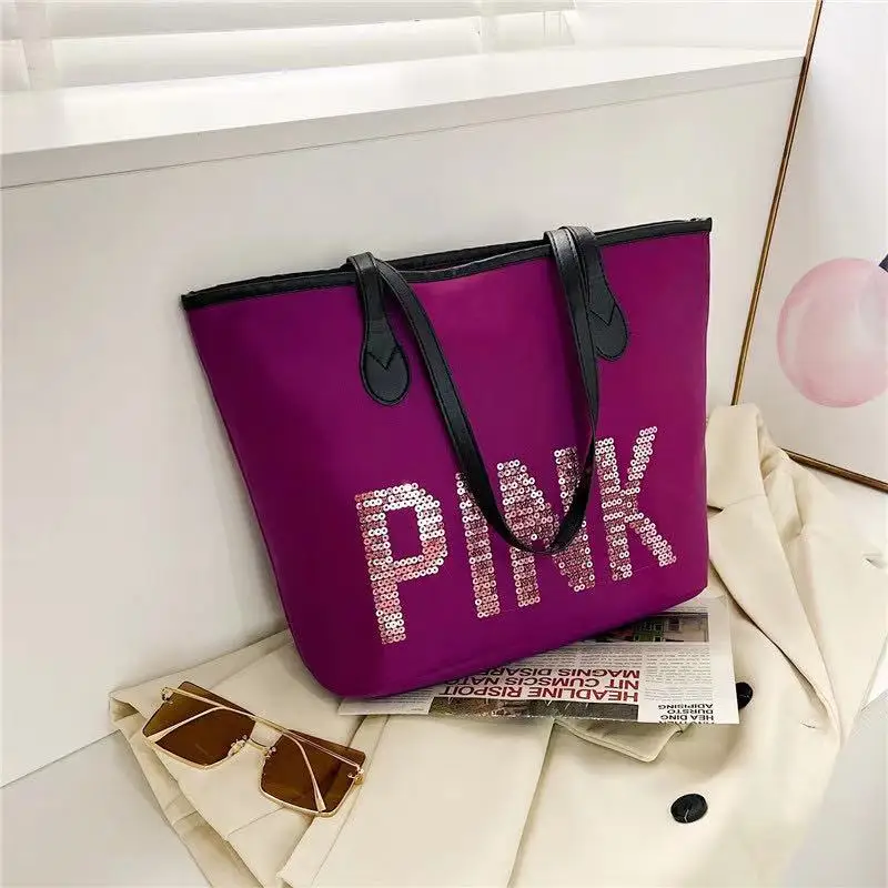 

B98-15 Pink Sequins Shoulder Bag Women Handbag Ladies Weekend Sport Portable Duffel Bag Waterproof Bolsos