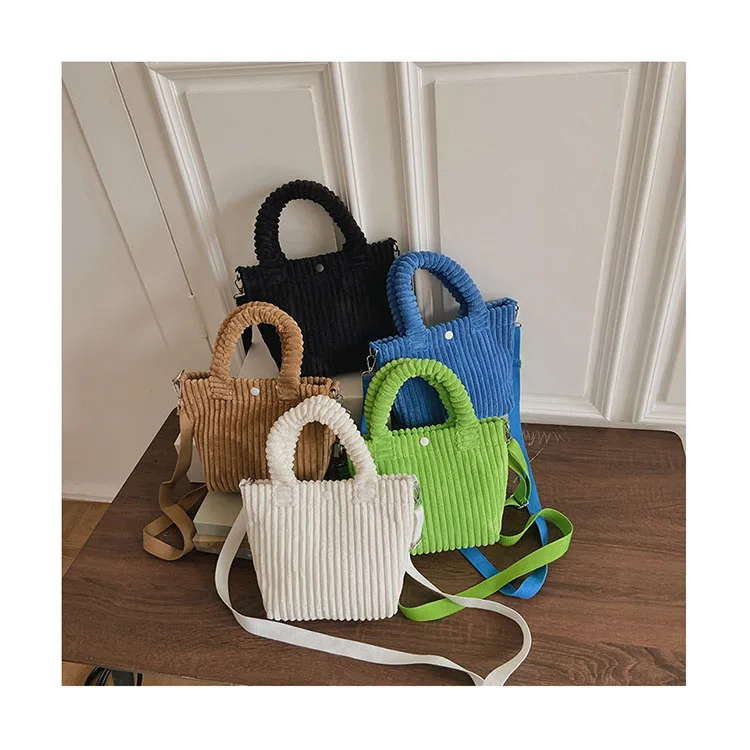 

Fall Winter Striped Ladies Corduroy Bucket Clutch Purses Candy Color Fall Winter Shoulder Messenger Bags Luxury Women Hand Bags