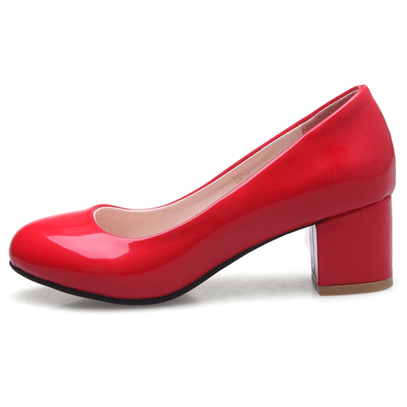 

Wholesale Round Toe Glossy Color Shallow Mouth Women Dress Mid Heels, Black,yellow,pink,ecru