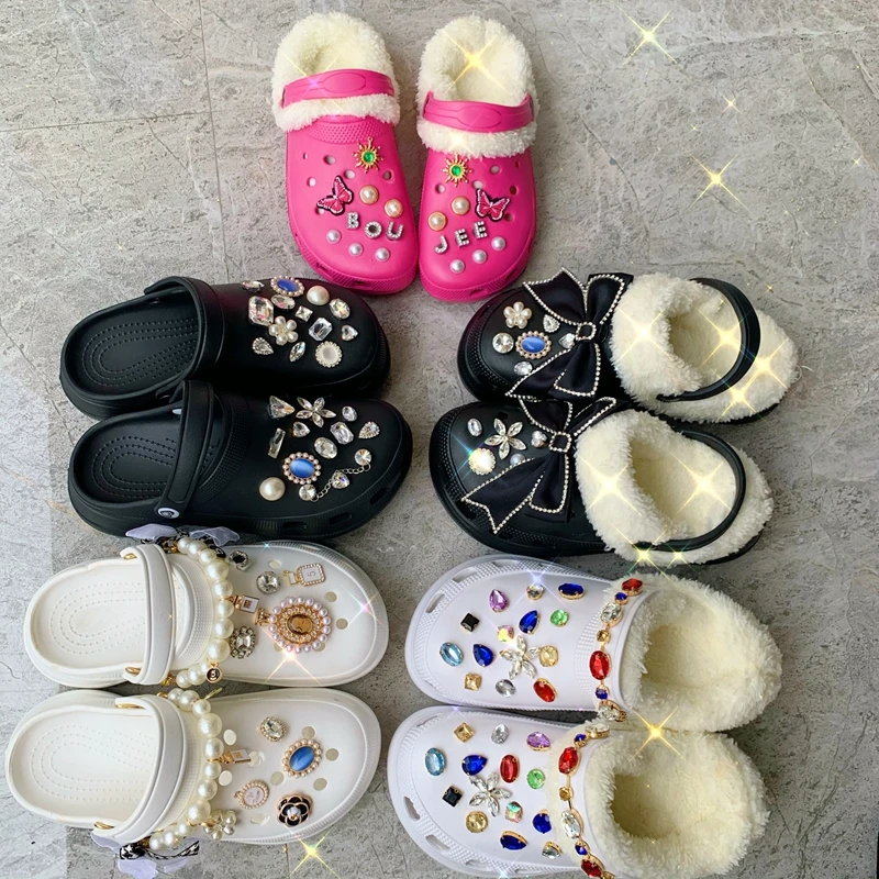 

2021 New Design Hot Sell High Quality Outdoor EVA Beach Slipper Clogs Sandal Woman Clog Glitter Rhinestone Candy Color, Black,pink,yellow,white,green