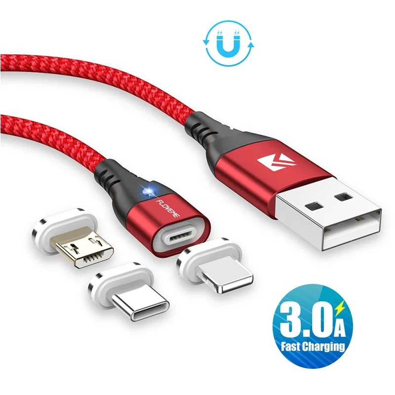 

Free Shipping 1 Sample OK FLOVEME 3A LED Magnetic Data Cable 3 in 1 For Samsung Android 3in1 Fast Charging Cable